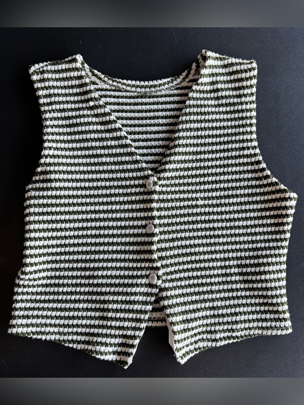 SHEIN Striped V-Neck Knit Vest in Green & White